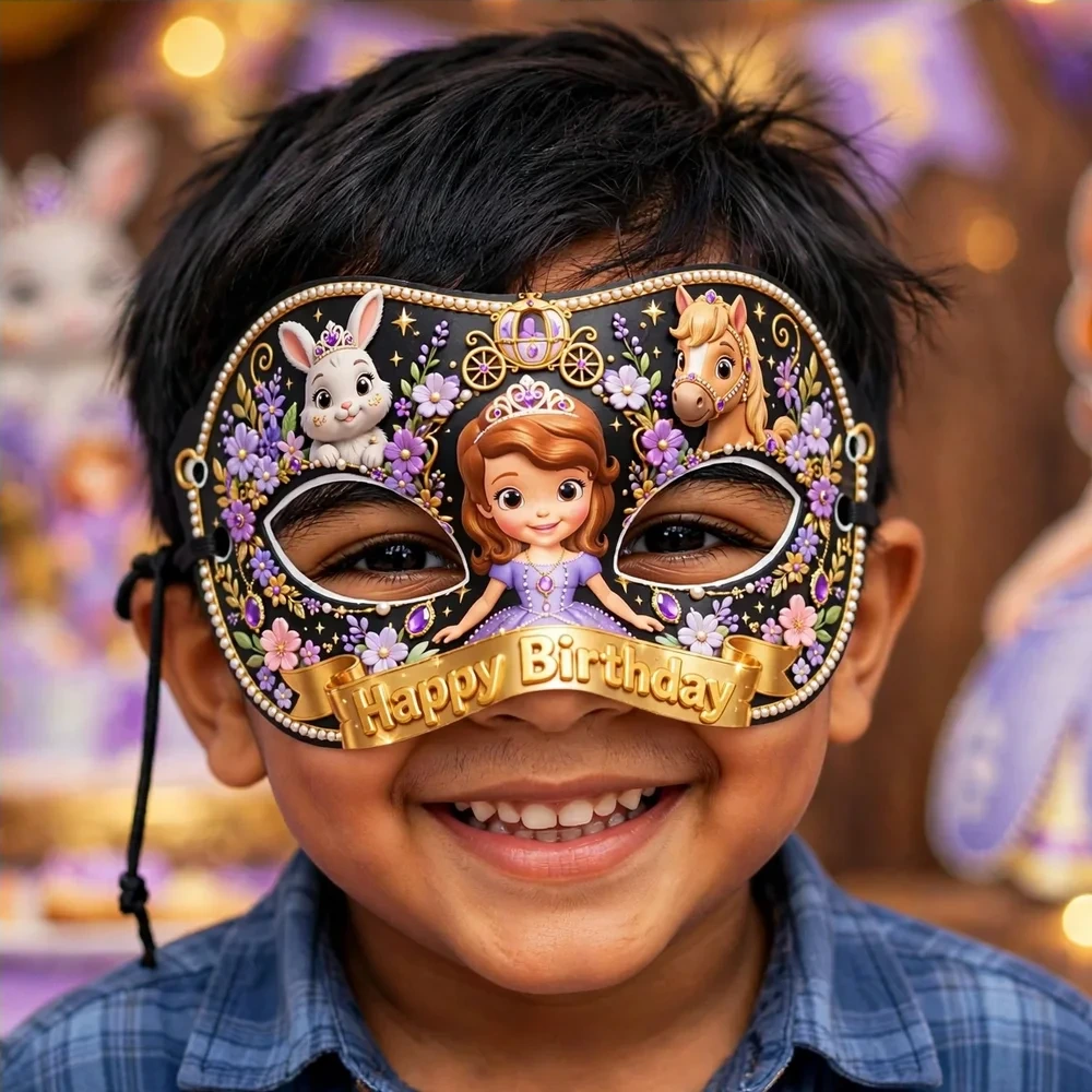 Sofia The First Theme Party Mask Birthday Party Supplies (PACK OF 12) - 280 GSM Cardstock with Soft Stretchable Elastic Band (7 Inches wide) - Premium Party Decor Supply by Party Decor Mall - View 4