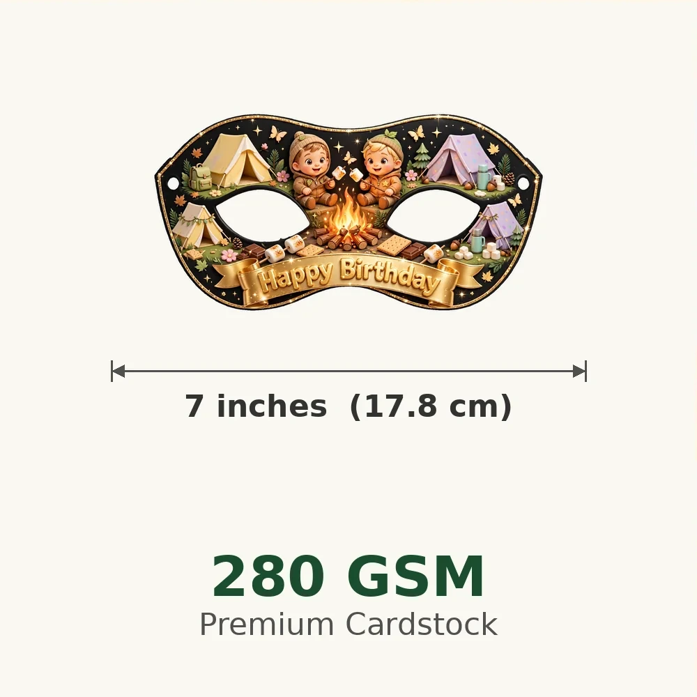 Smores Campfire Theme Party Mask Birthday Party Supplies (PACK OF 12) - 280 GSM Cardstock with Soft Stretchable Elastic Band (7 Inches wide) - Premium Party Decor Supply by Party Decor Mall - View 3