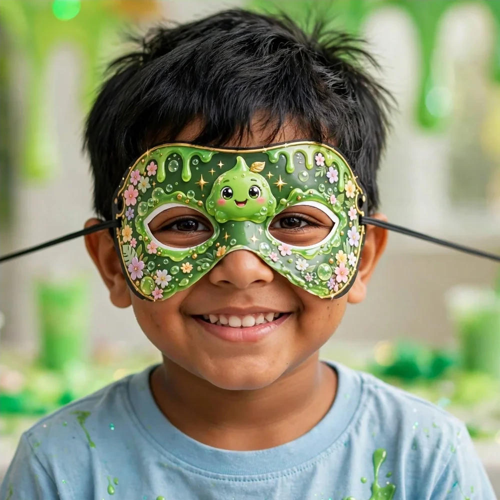 Slime Theme Party Mask Birthday Party Supplies (PACK OF 12) - 280 GSM Cardstock with Soft Stretchable Elastic Band (7 Inches wide) - Premium Party Decor Supply by Party Decor Mall - View 4