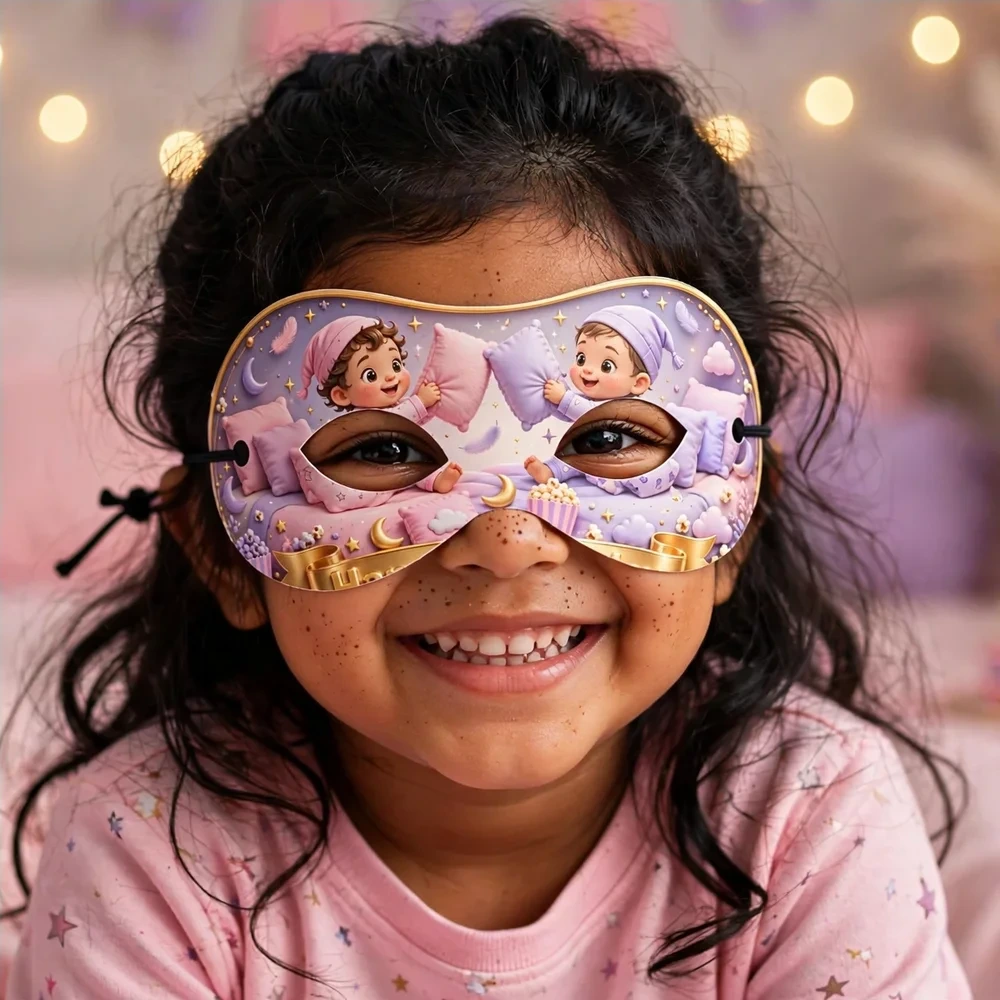 Sleepover Theme Party Mask Birthday Party Supplies (PACK OF 12) - 280 GSM Cardstock with Soft Stretchable Elastic Band (7 Inches wide) - Premium Party Decor Supply by Party Decor Mall - View 4