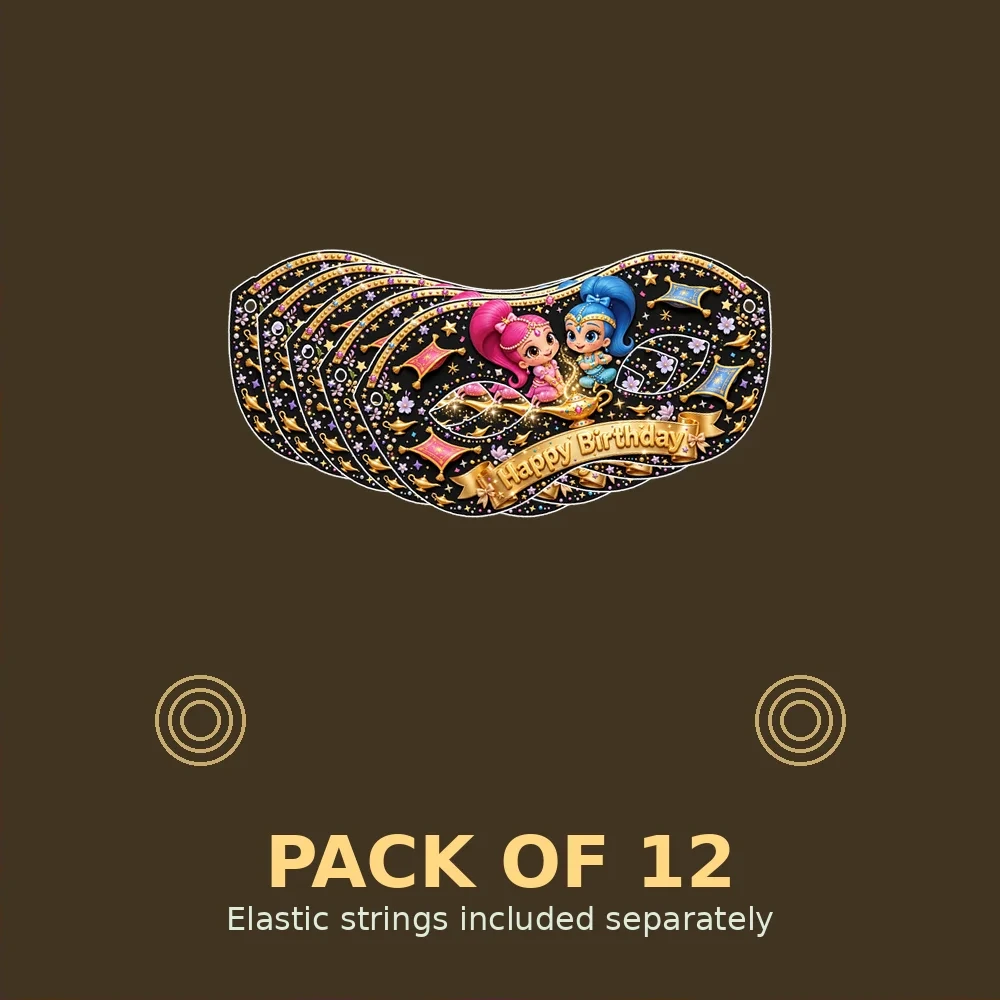 Shimmer & Shine Theme Party Mask Birthday Party Supplies (PACK OF 12) - 280 GSM Cardstock with Soft Stretchable Elastic Band (7 Inches wide) - Premium Party Decor Supply by Party Decor Mall - View 2