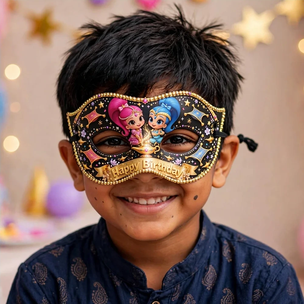 Shimmer & Shine Theme Party Mask Birthday Party Supplies (PACK OF 12) - 280 GSM Cardstock with Soft Stretchable Elastic Band (7 Inches wide) - Premium Party Decor Supply by Party Decor Mall - View 4