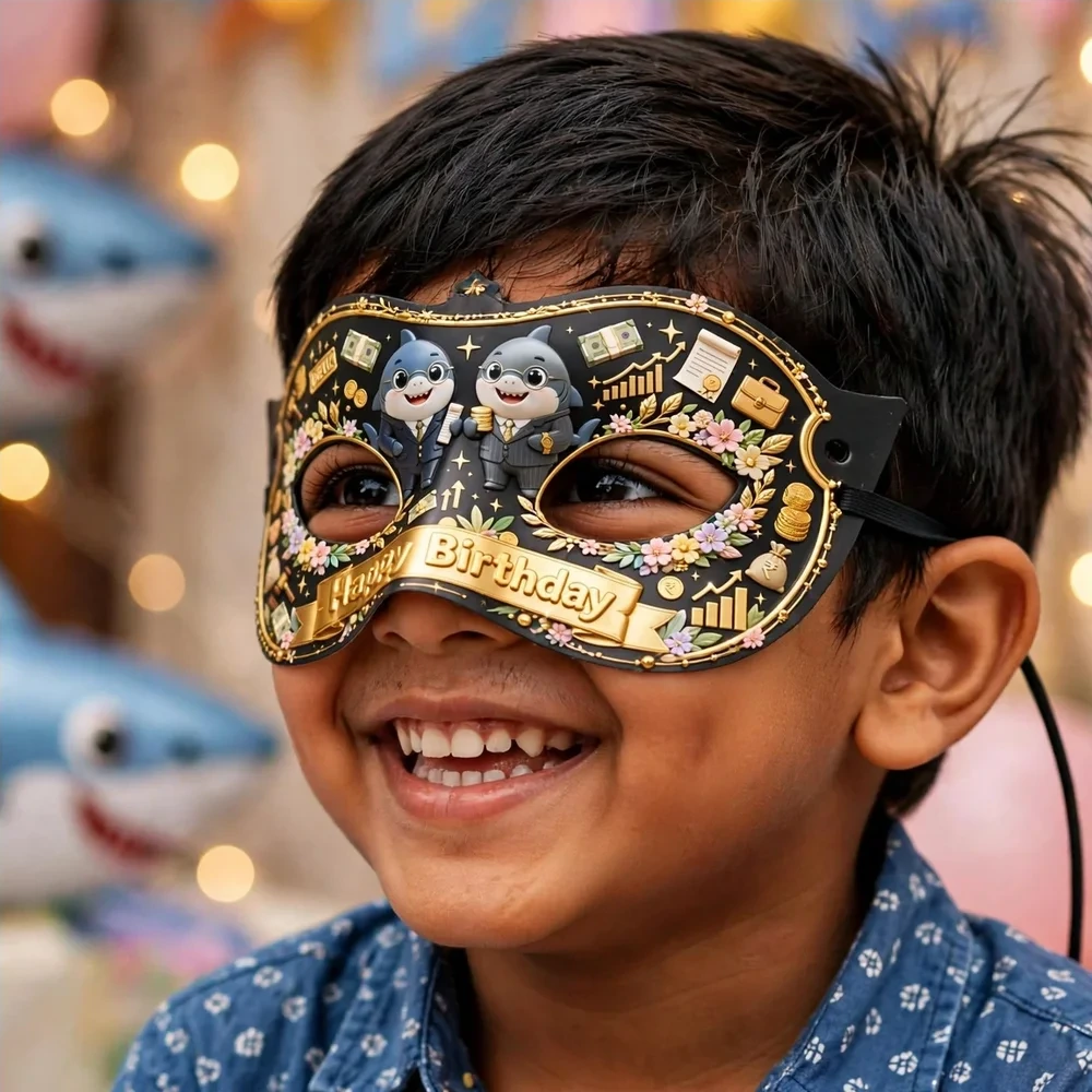 Shark Tank India Theme Party Mask Birthday Party Supplies (PACK OF 12) - 280 GSM Cardstock with Soft Stretchable Elastic Band (7 Inches wide) - Premium Party Decor Supply by Party Decor Mall - View 4