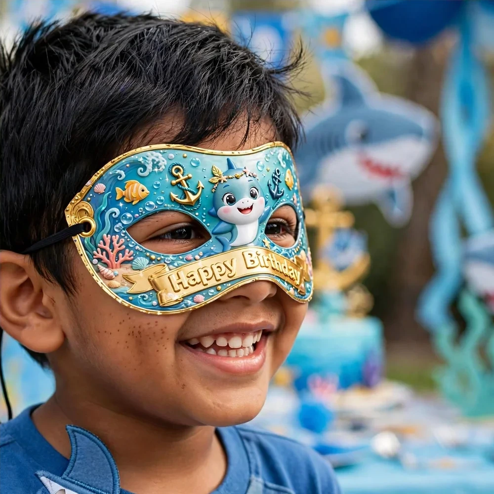 Shark Theme Party Mask Birthday Party Supplies (PACK OF 12) - 280 GSM Cardstock with Soft Stretchable Elastic Band (7 Inches wide) - Premium Party Decor Supply by Party Decor Mall - View 4