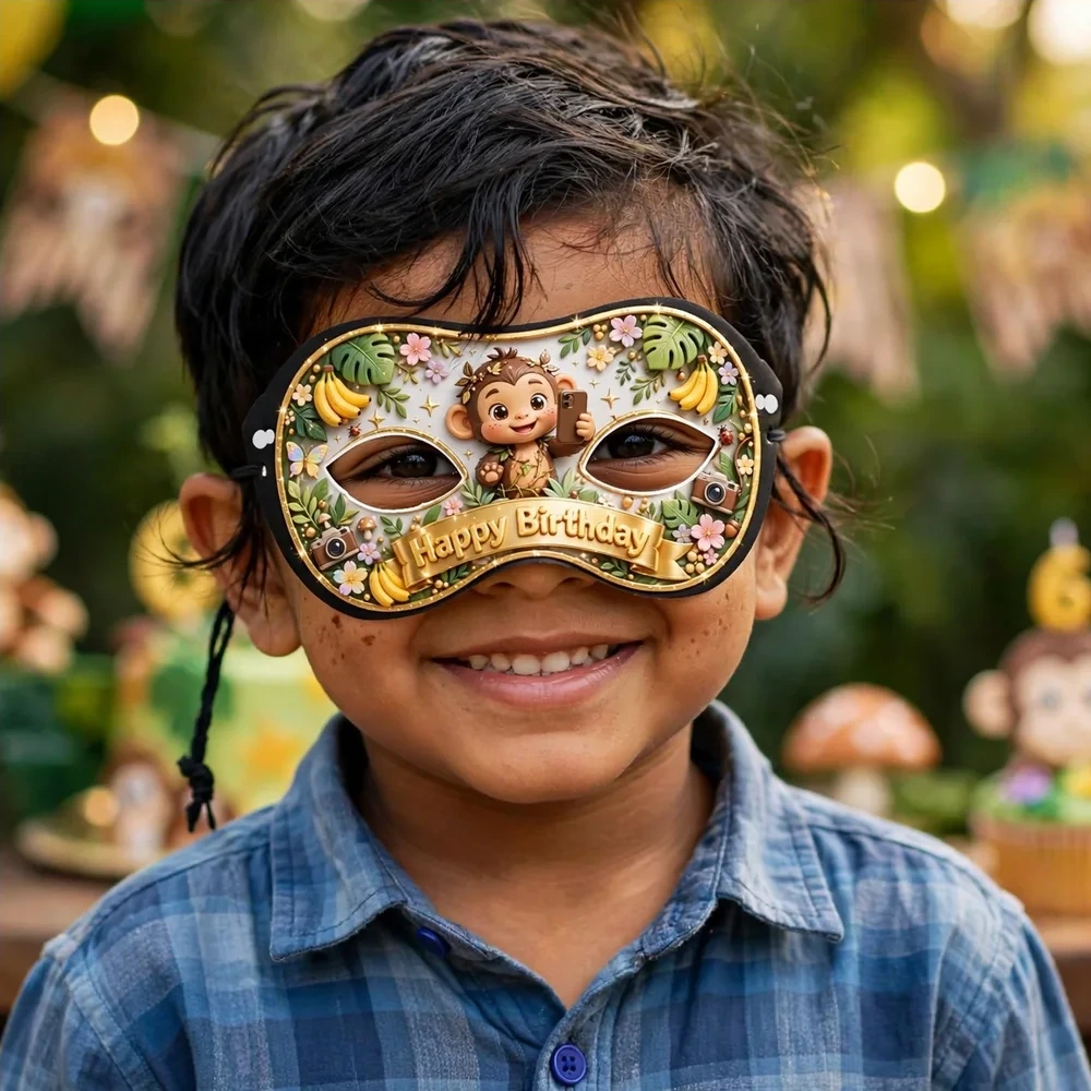 Selfie Bajrangi Theme Party Mask Birthday Party Supplies (PACK OF 12) - 280 GSM Cardstock with Soft Stretchable Elastic Band (7 Inches wide) - Premium Party Decor Supply by Party Decor Mall - View 4
