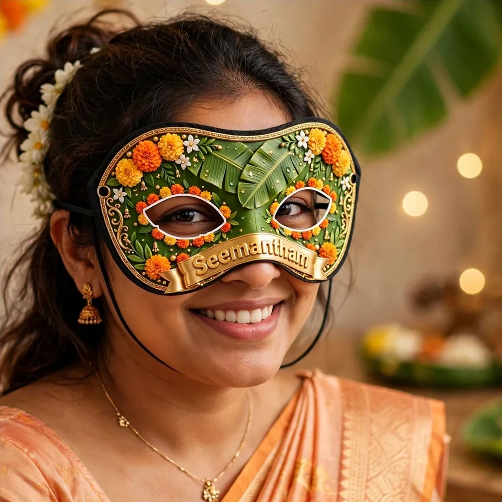 Seemantham Theme Party Mask Birthday Party Supplies (PACK OF 12) - 280 GSM Cardstock with Soft Stretchable Elastic Band (7 Inches wide) - Premium Party Decor Supply by Party Decor Mall - View 4
