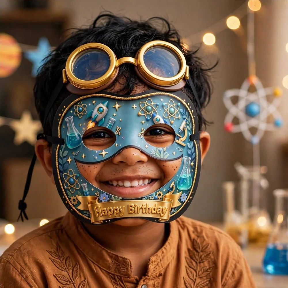 Mad Scientist Theme Party Mask Birthday Party Supplies (PACK OF 12) - 280 GSM Cardstock with Soft Stretchable Elastic Band (7 Inches wide) - Premium Party Decor Supply by Party Decor Mall - View 4