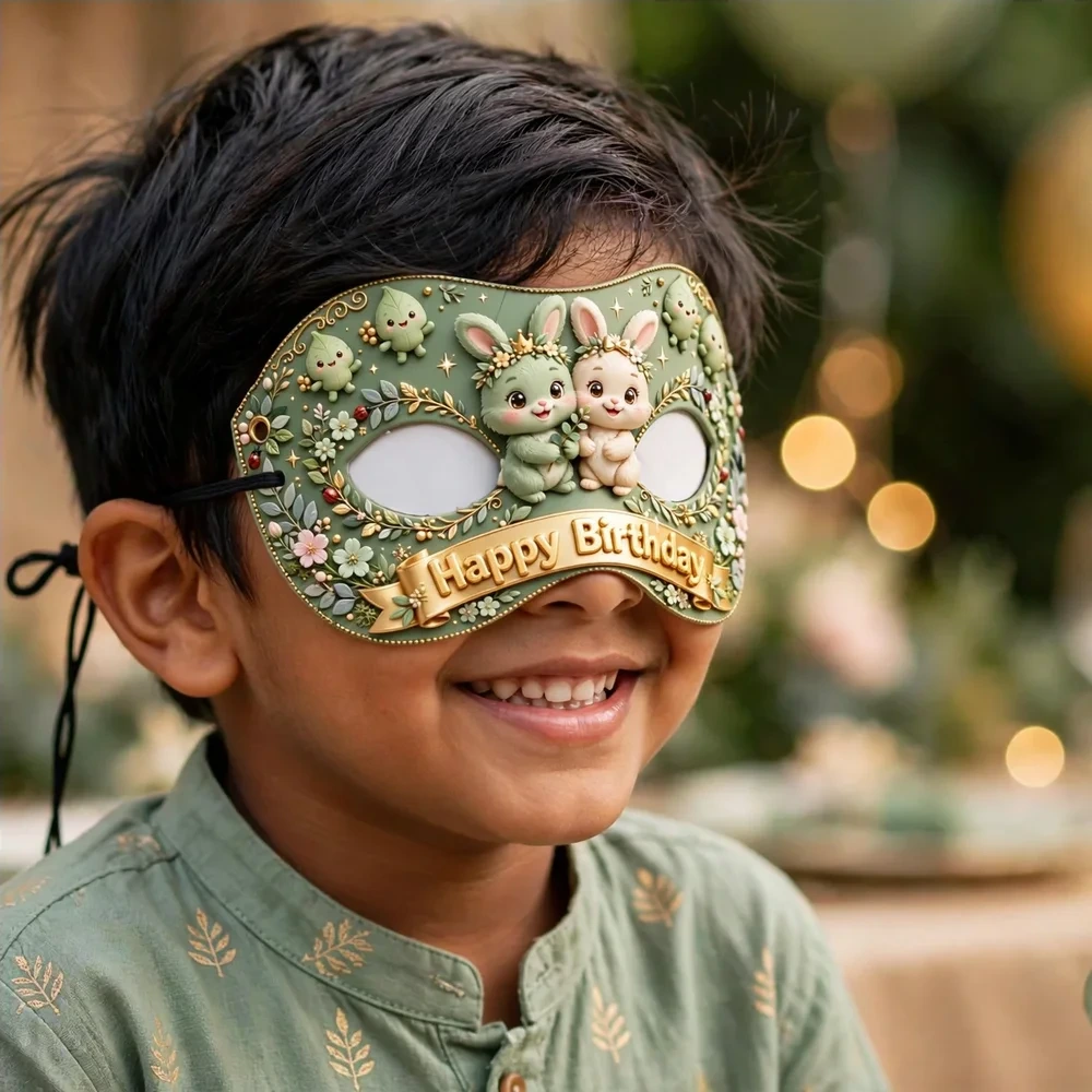 Sage Green Theme Party Mask Birthday Party Supplies (PACK OF 12) - 280 GSM Cardstock with Soft Stretchable Elastic Band (7 Inches wide) - Premium Party Decor Supply by Party Decor Mall - View 4