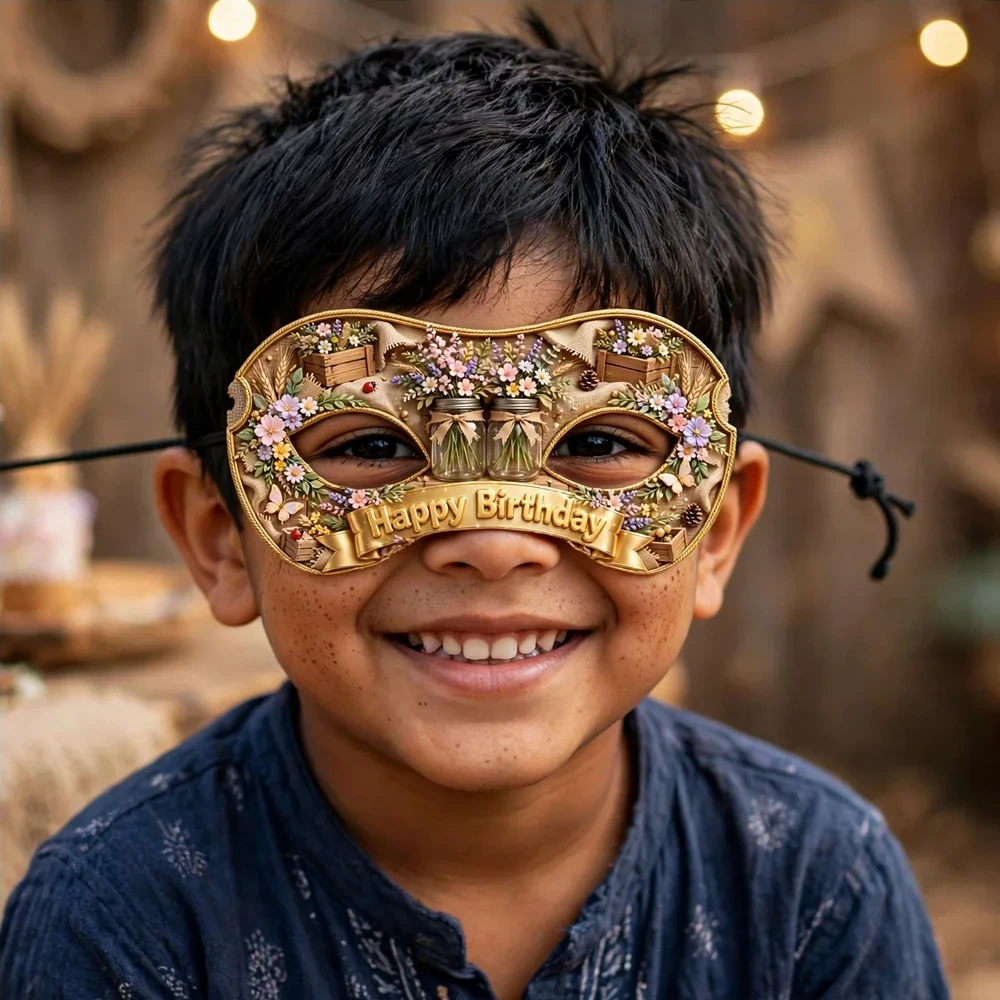 Rustic Theme Party Mask Birthday Party Supplies (PACK OF 12) - 280 GSM Cardstock with Soft Stretchable Elastic Band (7 Inches wide) - Premium Party Decor Supply by Party Decor Mall - View 4