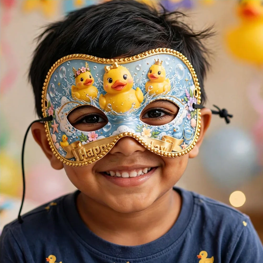 Duck Theme Party Mask Birthday Party Supplies (PACK OF 12) - 280 GSM Cardstock with Soft Stretchable Elastic Band (7 Inches wide) - Premium Party Decor Supply by Party Decor Mall - View 4