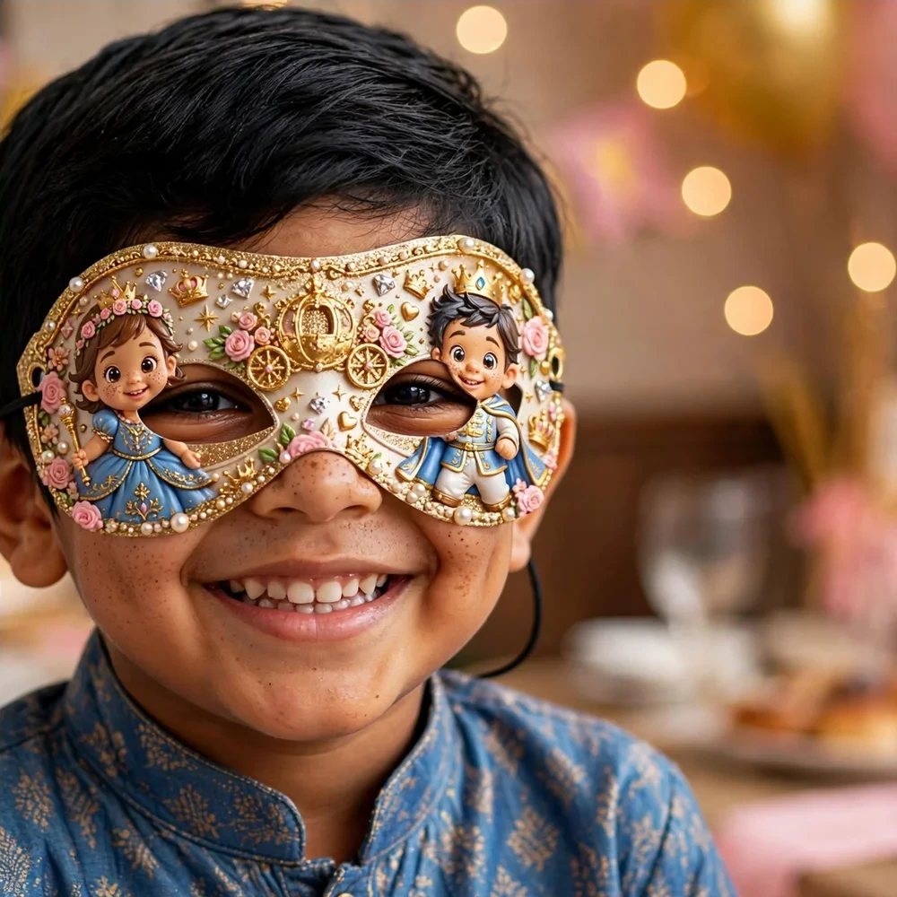 Royal Princess Theme Party Mask Birthday Party Supplies (PACK OF 12) - 280 GSM Cardstock with Soft Stretchable Elastic Band (7 Inches wide) - Premium Party Decor Supply by Party Decor Mall - View 4