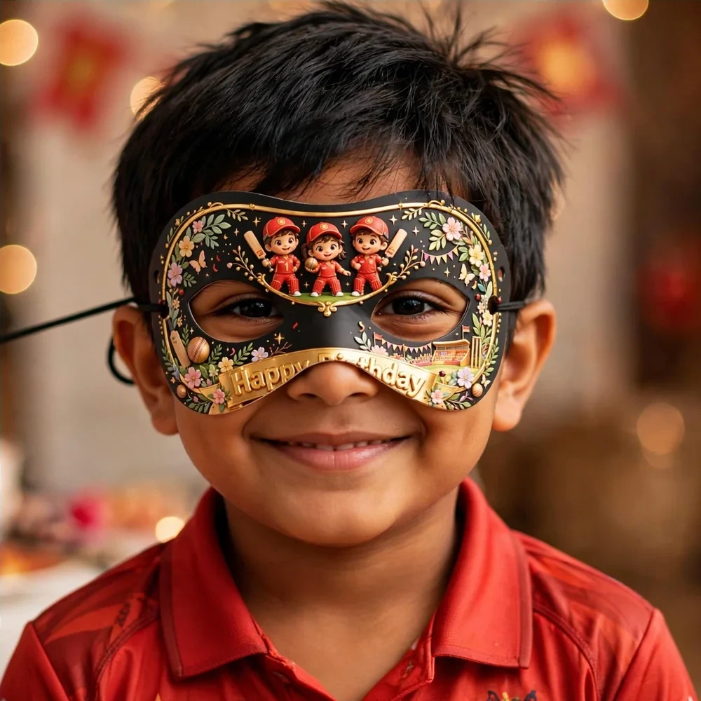 Royal Challengers Bengaluru Theme Party Mask Birthday Party Supplies (PACK OF 12) - 280 GSM Cardstock with Soft Stretchable Elastic Band (7 Inches wide) - Premium Party Decor Supply by Party Decor Mall - View 4