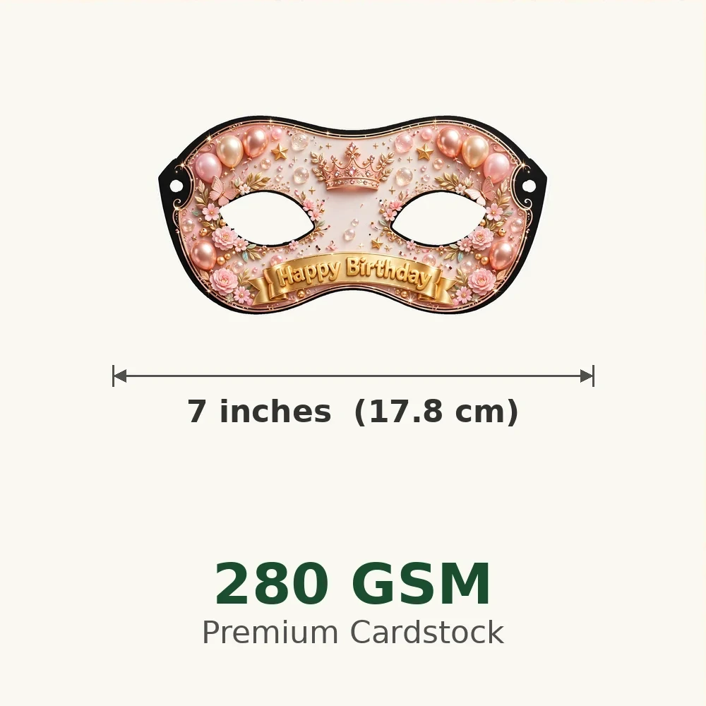 Rose Gold Theme Party Mask Birthday Party Supplies (PACK OF 12) - 280 GSM Cardstock with Soft Stretchable Elastic Band (7 Inches wide) - Premium Party Decor Supply by Party Decor Mall - View 3