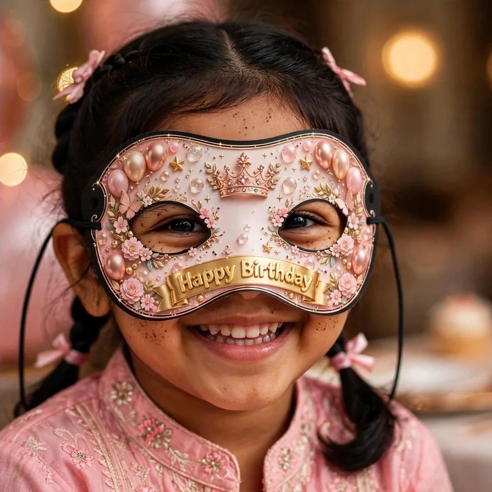 Rose Gold Theme Party Mask Birthday Party Supplies (PACK OF 12) - 280 GSM Cardstock with Soft Stretchable Elastic Band (7 Inches wide) - Premium Party Decor Supply by Party Decor Mall - View 4