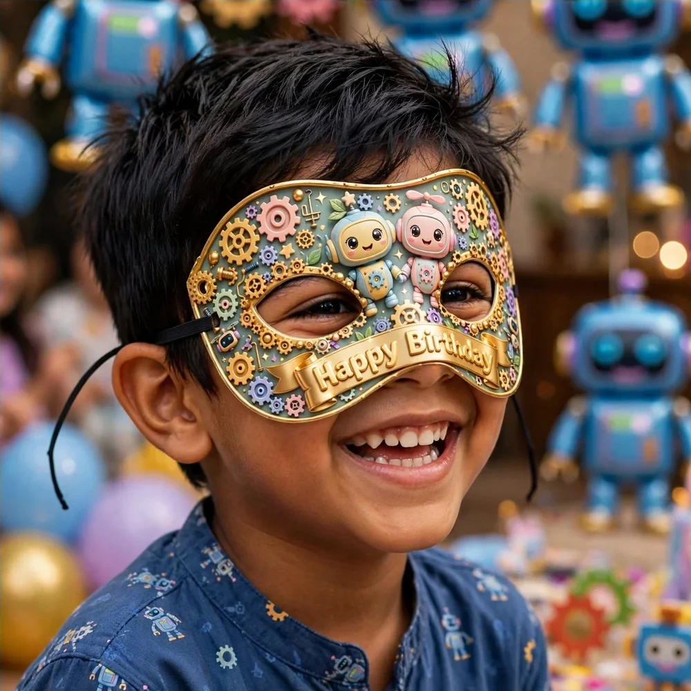 Robot Theme Party Mask Birthday Party Supplies (PACK OF 12) - 280 GSM Cardstock with Soft Stretchable Elastic Band (7 Inches wide) - Premium Party Decor Supply by Party Decor Mall - View 4