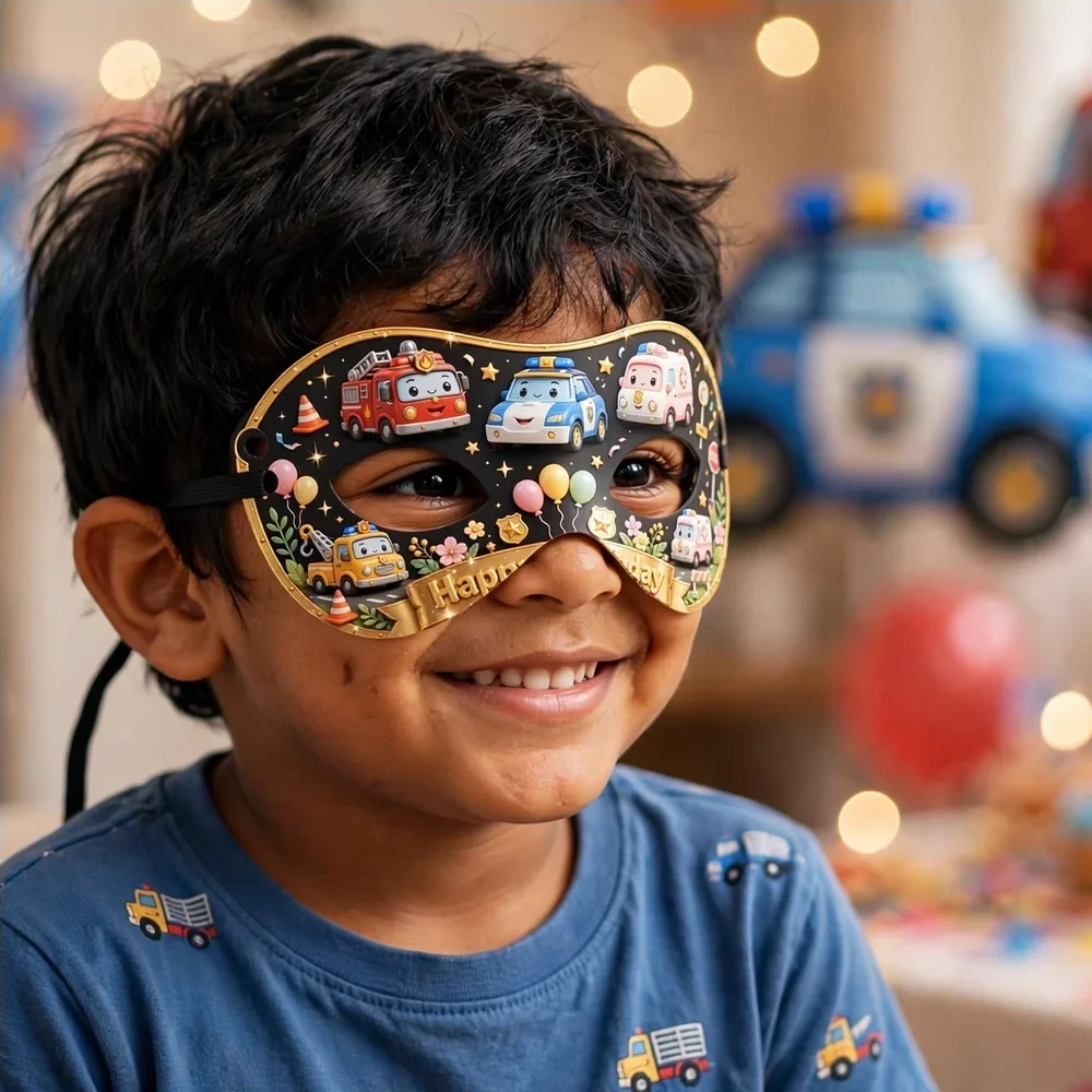 Robo Poli Theme Party Mask Birthday Party Supplies (PACK OF 12) - 280 GSM Cardstock with Soft Stretchable Elastic Band (7 Inches wide) - Premium Party Decor Supply by Party Decor Mall - View 4