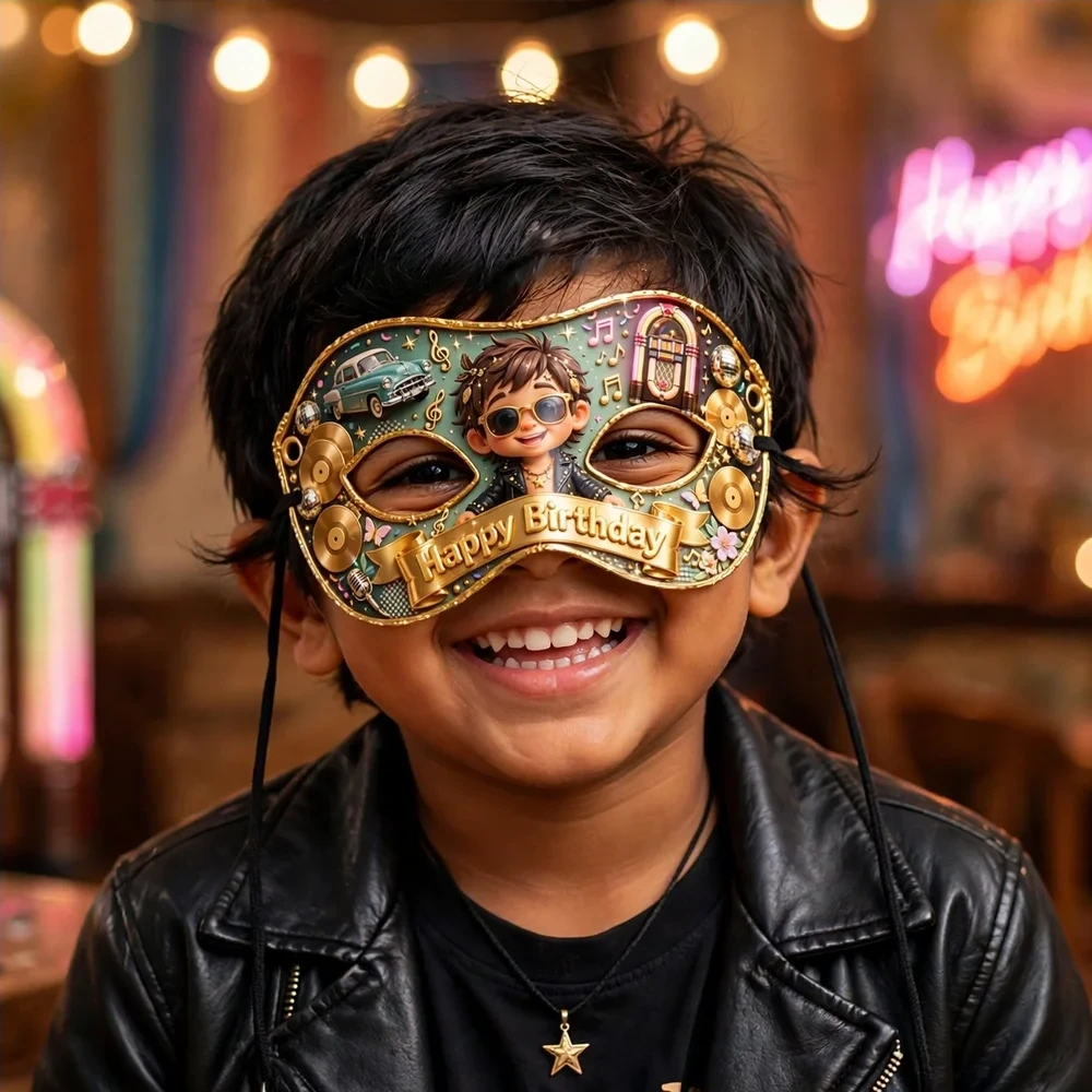 Retro Theme Party Mask Birthday Party Supplies (PACK OF 12) - 280 GSM Cardstock with Soft Stretchable Elastic Band (7 Inches wide) - Premium Party Decor Supply by Party Decor Mall - View 4