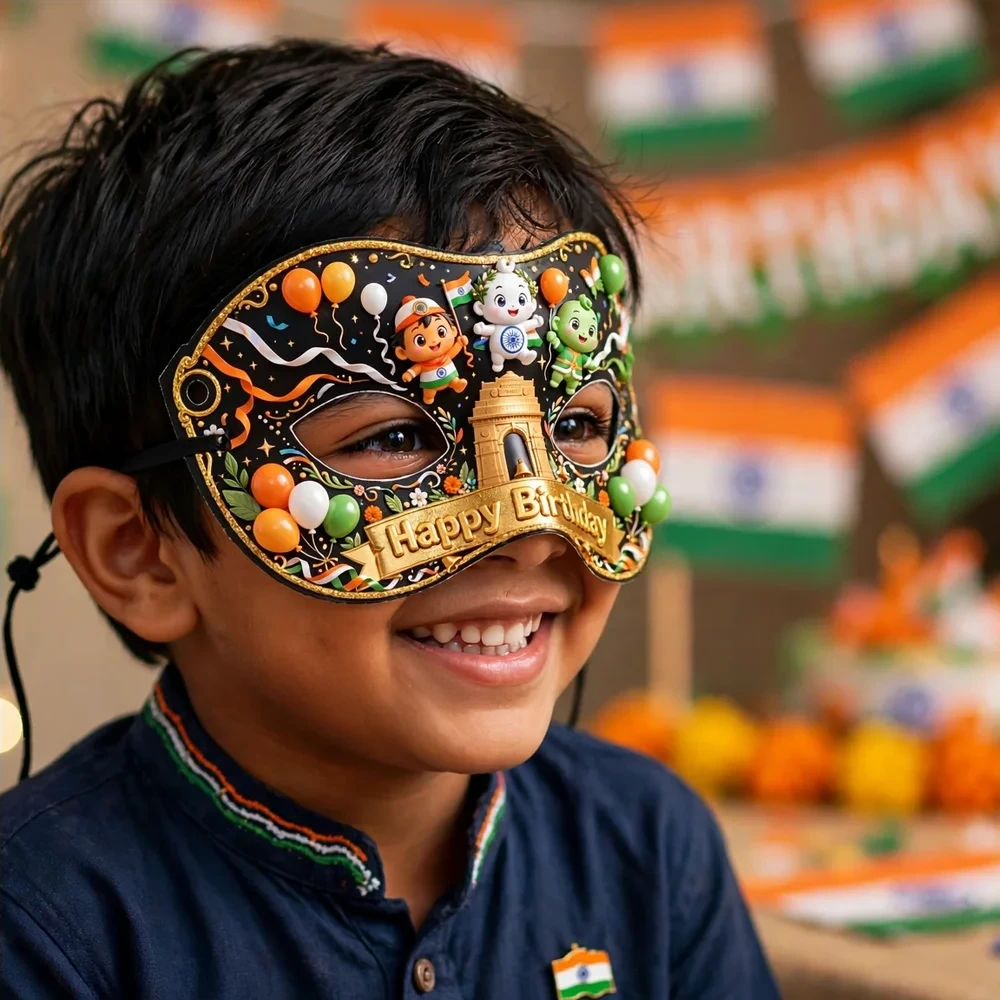 Republic Day Theme Party Mask Birthday Party Supplies (PACK OF 12) - 280 GSM Cardstock with Soft Stretchable Elastic Band (7 Inches wide) - Premium Party Decor Supply by Party Decor Mall - View 4