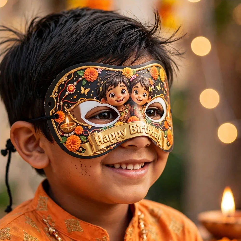 Rakhi Theme Party Mask Birthday Party Supplies (PACK OF 12) - 280 GSM Cardstock with Soft Stretchable Elastic Band (7 Inches wide) - Premium Party Decor Supply by Party Decor Mall - View 4