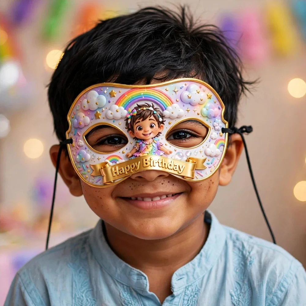 Rainbow Girl Theme Party Mask Birthday Party Supplies (PACK OF 12) - 280 GSM Cardstock with Soft Stretchable Elastic Band (7 Inches wide) - Premium Party Decor Supply by Party Decor Mall - View 4