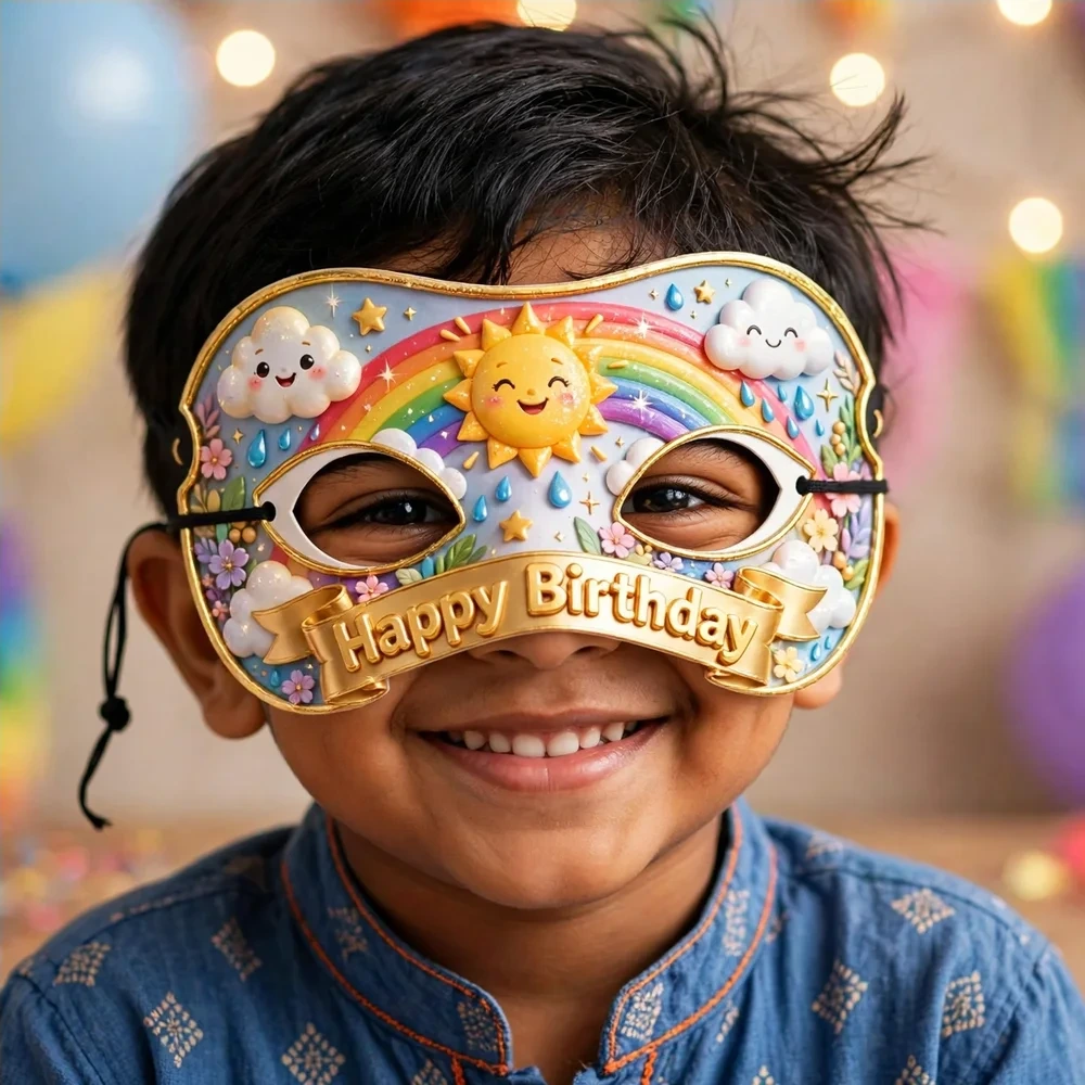 Rainbow Theme Party Mask Birthday Party Supplies (PACK OF 12) - 280 GSM Cardstock with Soft Stretchable Elastic Band (7 Inches wide) - Premium Party Decor Supply by Party Decor Mall - View 4