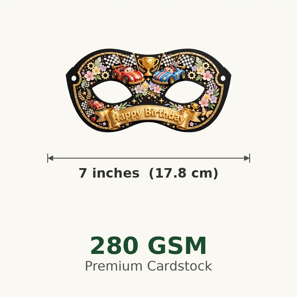 Racing Theme Party Mask Birthday Party Supplies (PACK OF 12) - 280 GSM Cardstock with Soft Stretchable Elastic Band (7 Inches wide) - Premium Party Decor Supply by Party Decor Mall - View 3