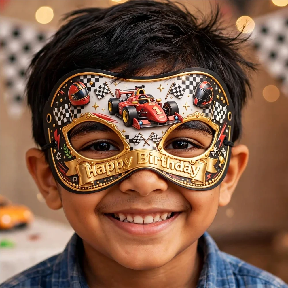 Racing Theme Party Mask Birthday Party Supplies (PACK OF 12) - 280 GSM Cardstock with Soft Stretchable Elastic Band (7 Inches wide) - Premium Party Decor Supply by Party Decor Mall - View 4