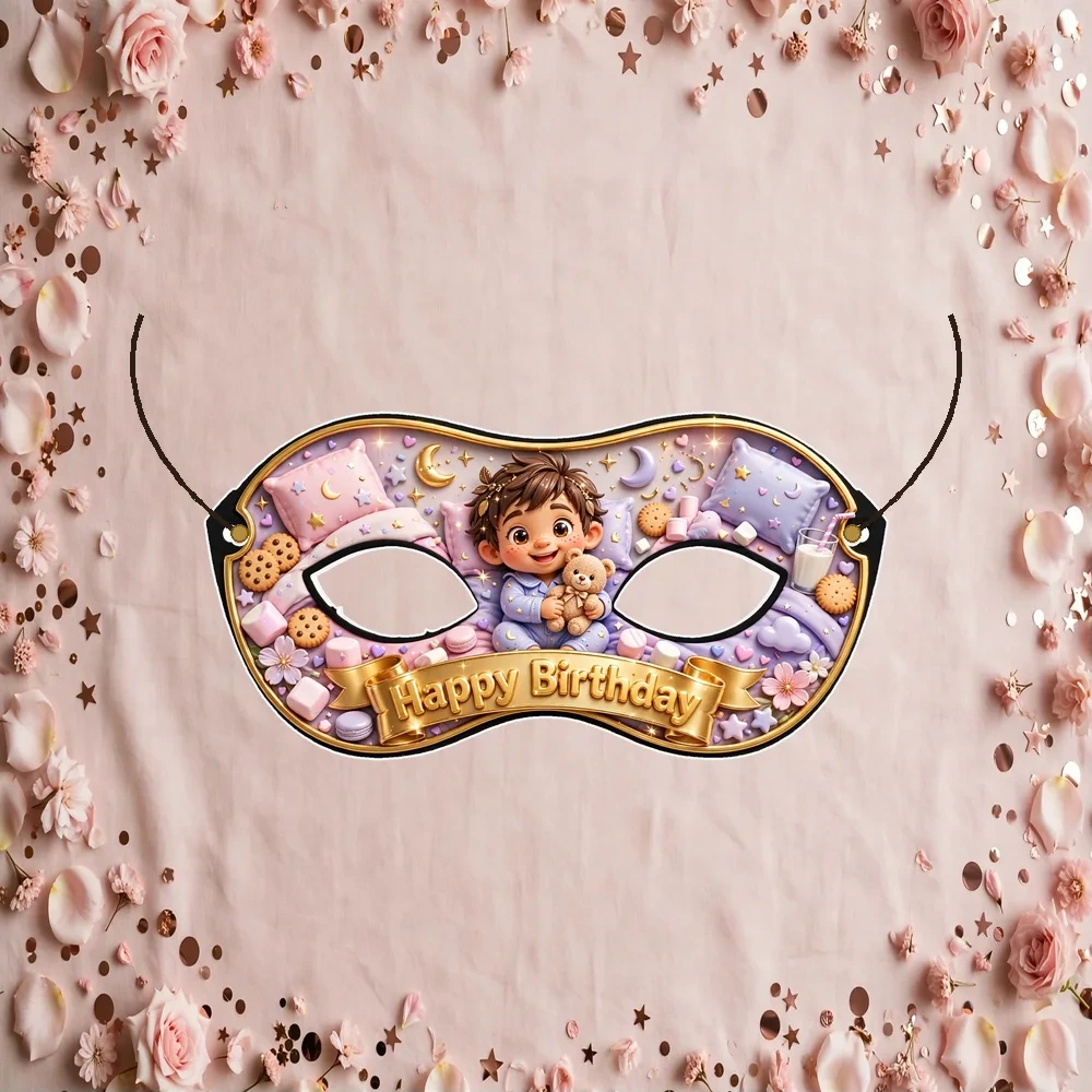 Pyjama Theme Party Mask Birthday Party Supplies (PACK OF 12) - 280 GSM Cardstock with Soft Stretchable Elastic Band (7 Inches wide) - Premium Party Decor Supply by Party Decor Mall - View 1