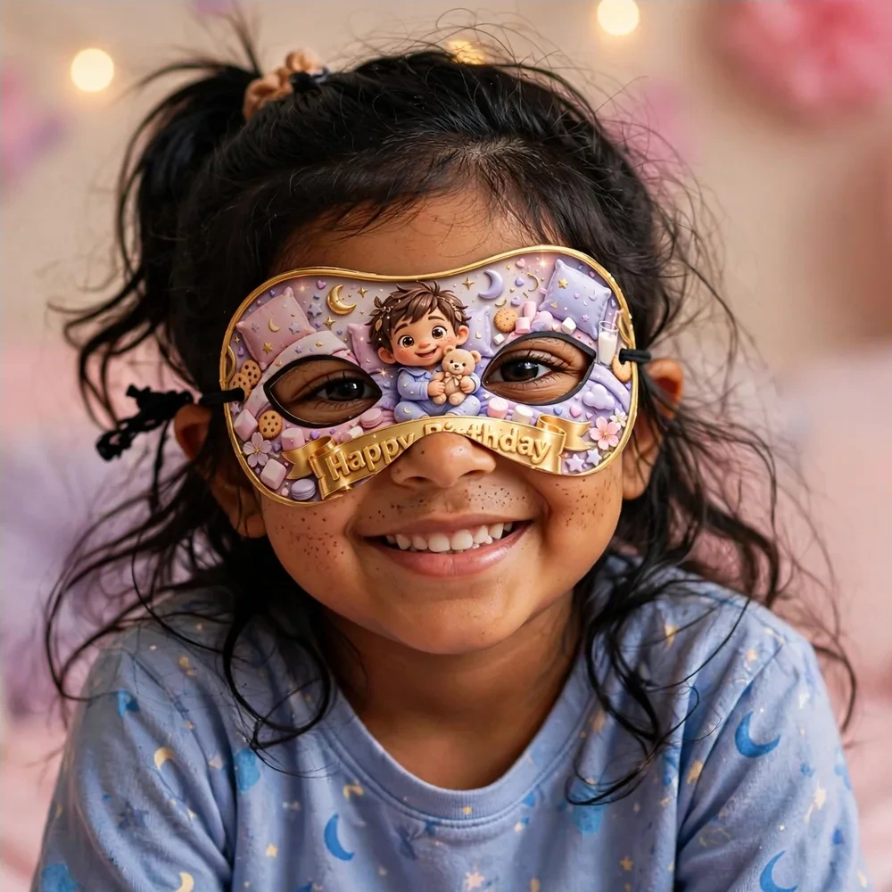 Pyjama Theme Party Mask Birthday Party Supplies (PACK OF 12) - 280 GSM Cardstock with Soft Stretchable Elastic Band (7 Inches wide) - Premium Party Decor Supply by Party Decor Mall - View 4