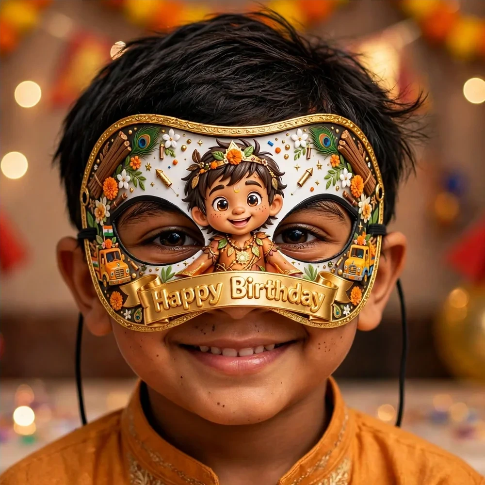 Pushpa Theme Party Mask Birthday Party Supplies (PACK OF 12) - 280 GSM Cardstock with Soft Stretchable Elastic Band (7 Inches wide) - Premium Party Decor Supply by Party Decor Mall - View 4
