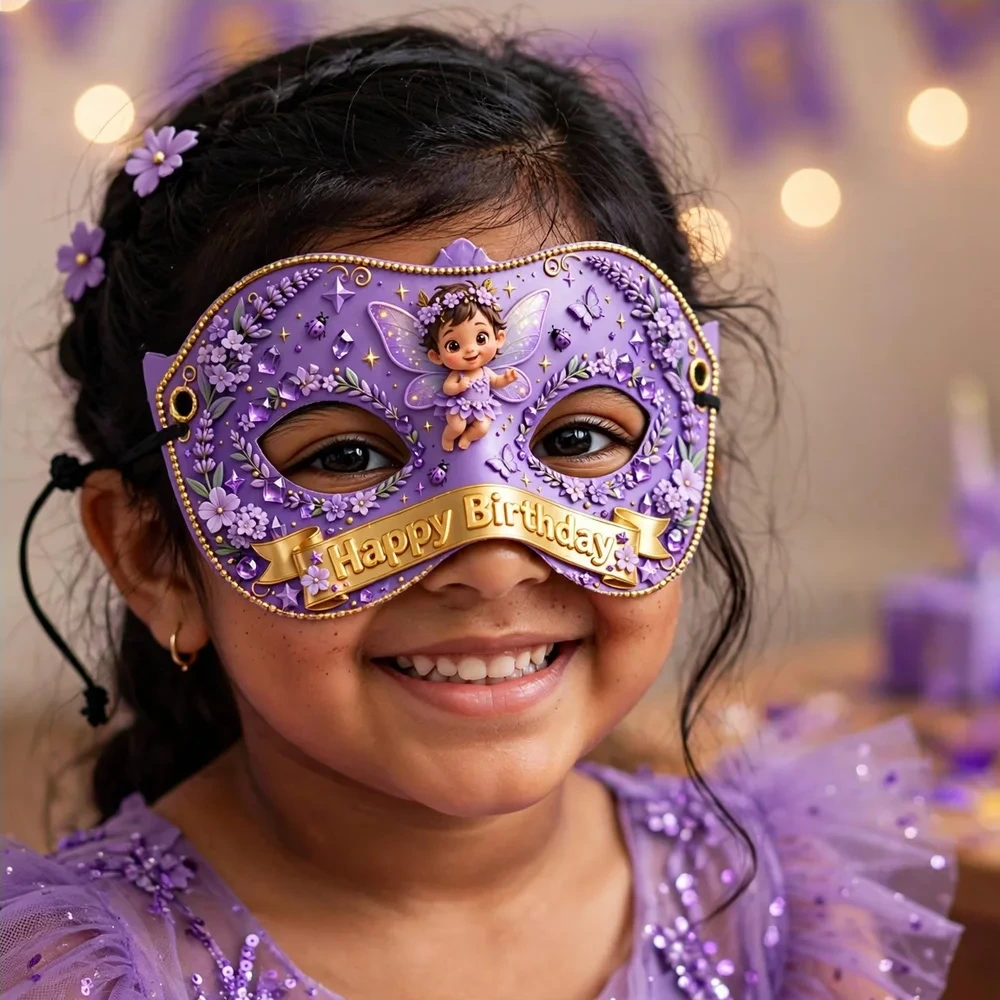 Purple Theme Party Mask Birthday Party Supplies (PACK OF 12) - 280 GSM Cardstock with Soft Stretchable Elastic Band (7 Inches wide) - Premium Party Decor Supply by Party Decor Mall - View 4