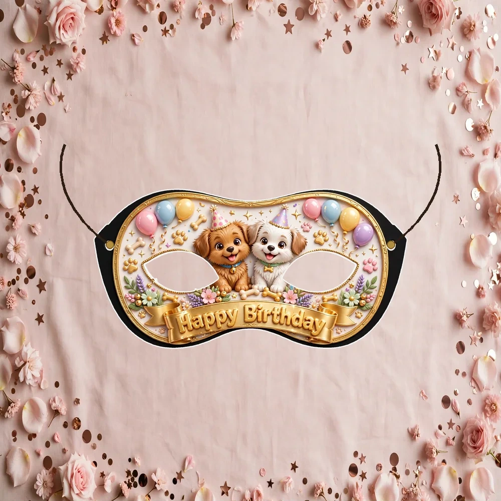 Puppy Pawty Theme Party Mask Birthday Party Supplies (PACK OF 12) - 280 GSM Cardstock with Soft Stretchable Elastic Band (7 Inches wide)