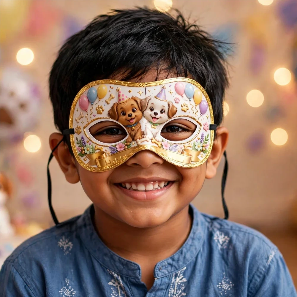 Puppy Pawty Theme Party Mask Birthday Party Supplies (PACK OF 12) - 280 GSM Cardstock with Soft Stretchable Elastic Band (7 Inches wide) - Premium Party Decor Supply by Party Decor Mall - View 4