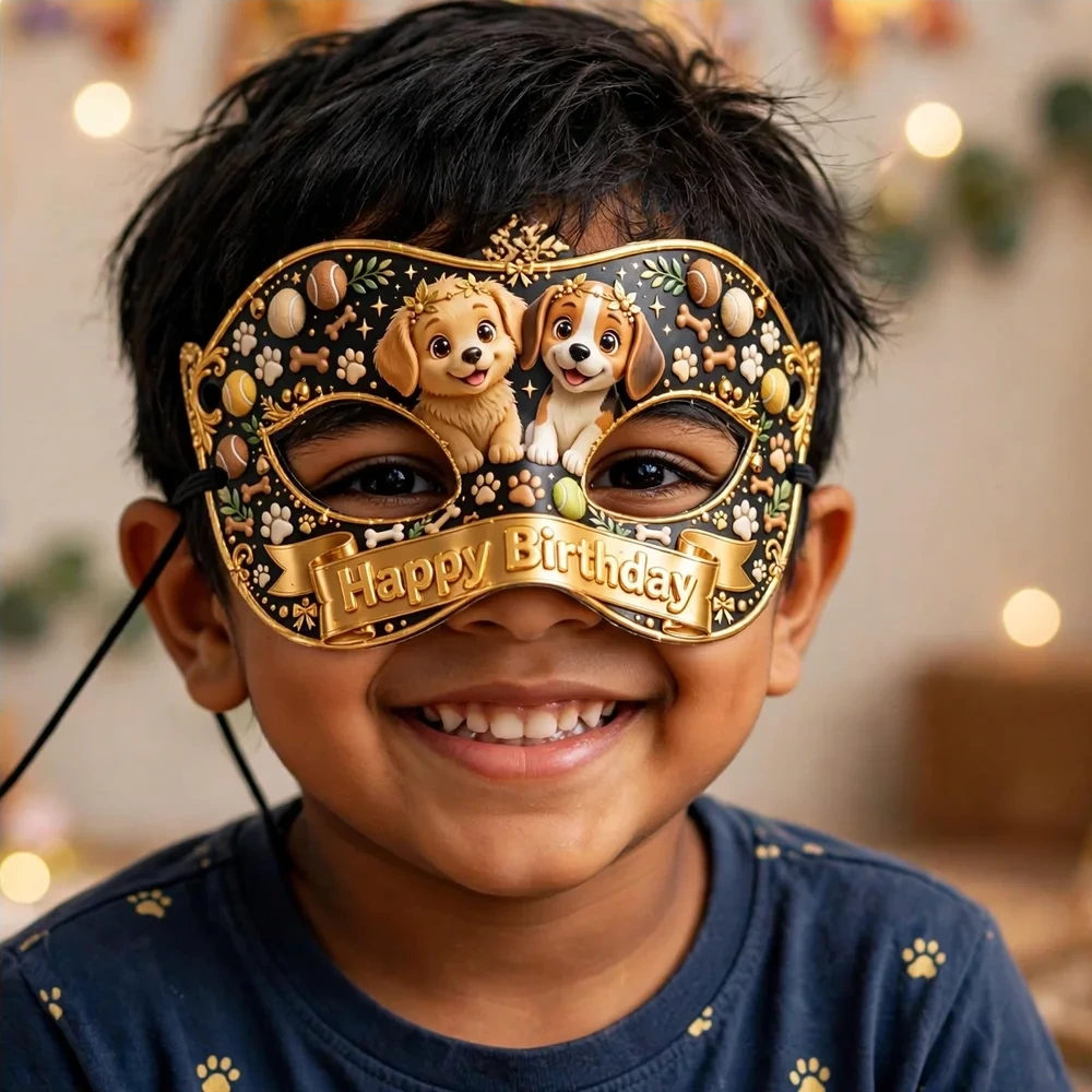 Puppy Theme Party Mask Birthday Party Supplies (PACK OF 12) - 280 GSM Cardstock with Soft Stretchable Elastic Band (7 Inches wide) - Premium Party Decor Supply by Party Decor Mall - View 4