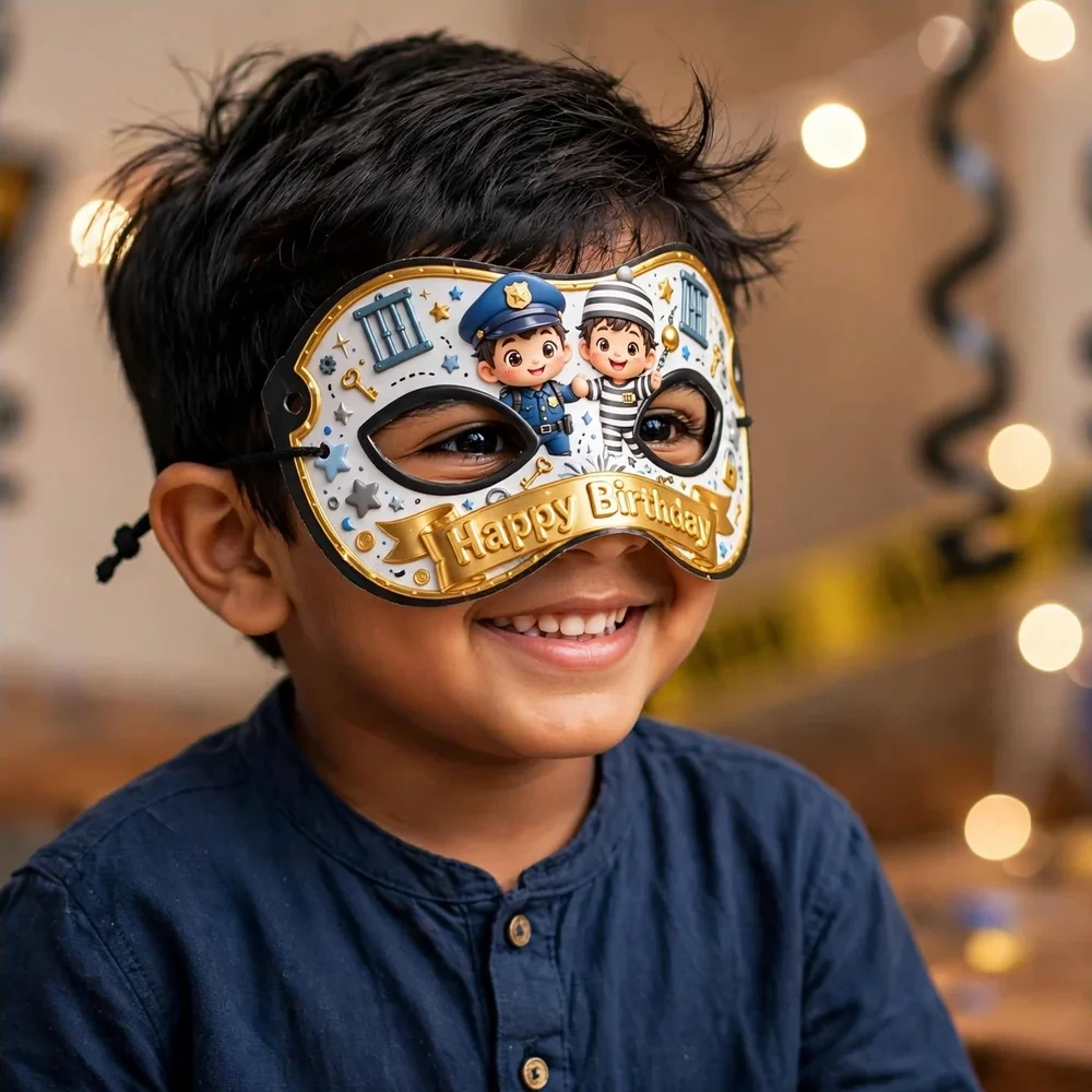 Prison Theme Party Mask Birthday Party Supplies (PACK OF 12) - 280 GSM Cardstock with Soft Stretchable Elastic Band (7 Inches wide) - Premium Party Decor Supply by Party Decor Mall - View 4