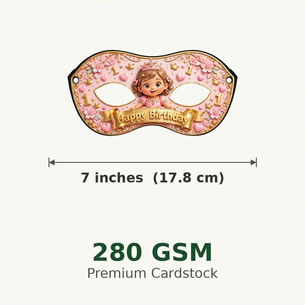 Princess 1st Birthday Theme Party Mask Birthday Party Supplies (PACK OF 12) - 280 GSM Cardstock with Soft Stretchable Elastic Band (7 Inches wide) - Premium Party Decor Supply by Party Decor Mall - View 3