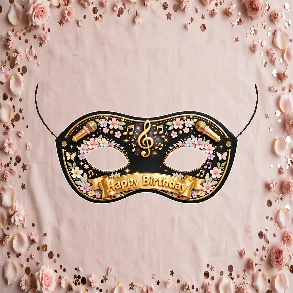 Pop Star Karaoke Theme Party Mask Birthday Party Supplies (PACK OF 12) - 280 GSM Cardstock with Soft Stretchable Elastic Band (7 Inches wide)