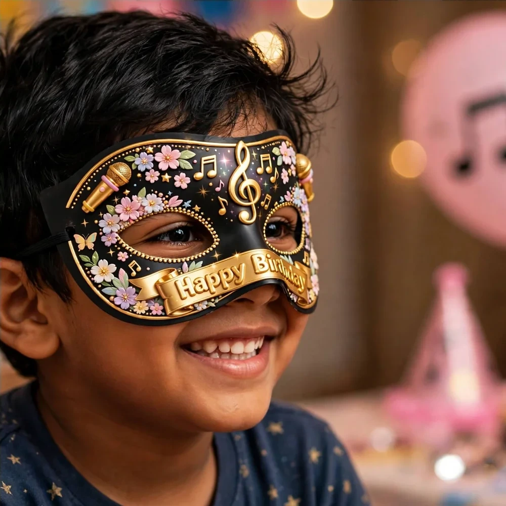 Pop Star Karaoke Theme Party Mask Birthday Party Supplies (PACK OF 12) - 280 GSM Cardstock with Soft Stretchable Elastic Band (7 Inches wide) - Premium Party Decor Supply by Party Decor Mall - View 4