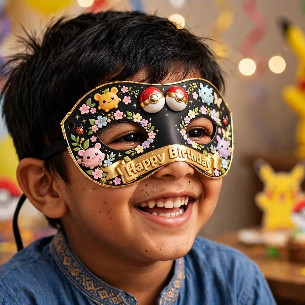 Pokémon Theme Party Mask Birthday Party Supplies (PACK OF 12) - 280 GSM Cardstock with Soft Stretchable Elastic Band (7 Inches wide) - Premium Party Decor Supply by Party Decor Mall - View 4