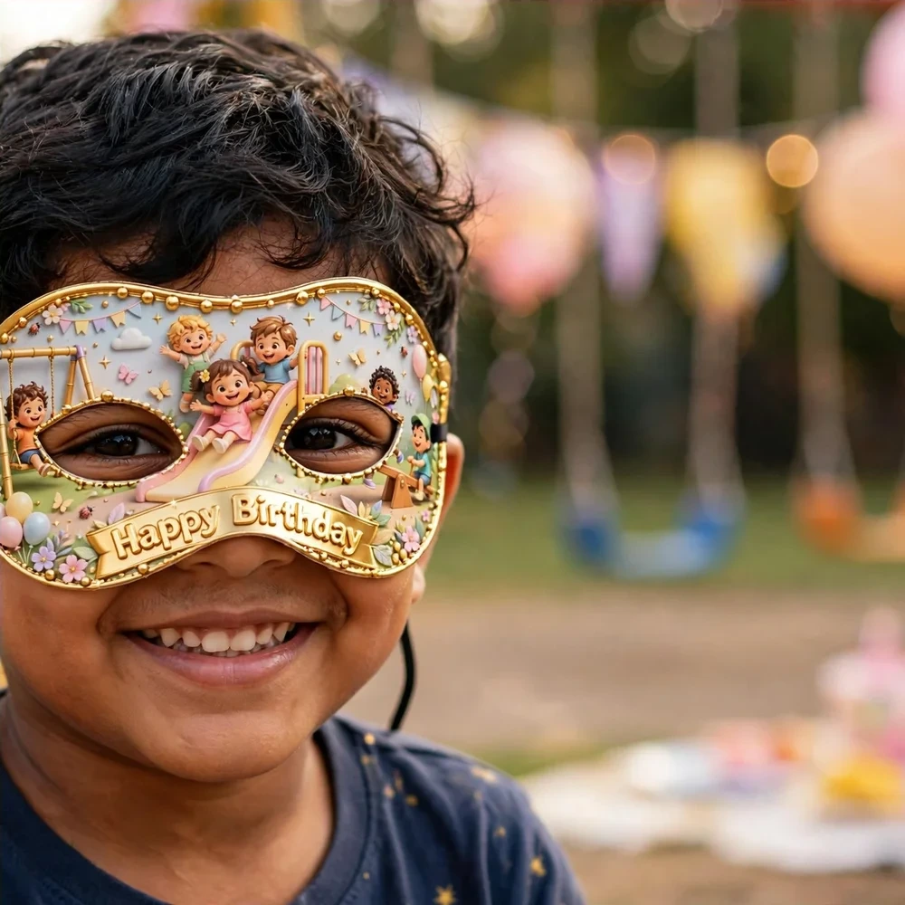 Playground Theme Party Mask Birthday Party Supplies (PACK OF 12) - 280 GSM Cardstock with Soft Stretchable Elastic Band (7 Inches wide) - Premium Party Decor Supply by Party Decor Mall - View 4