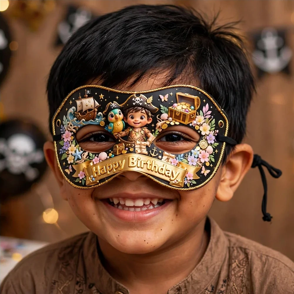 Pirates Theme Party Mask Birthday Party Supplies (PACK OF 12) - 280 GSM Cardstock with Soft Stretchable Elastic Band (7 Inches wide) - Premium Party Decor Supply by Party Decor Mall - View 4