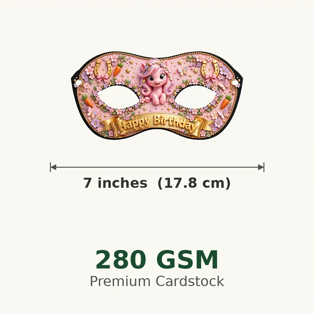 Pink Pony Theme Party Mask Birthday Party Supplies (PACK OF 12) - 280 GSM Cardstock with Soft Stretchable Elastic Band (7 Inches wide) - Premium Party Decor Supply by Party Decor Mall - View 3