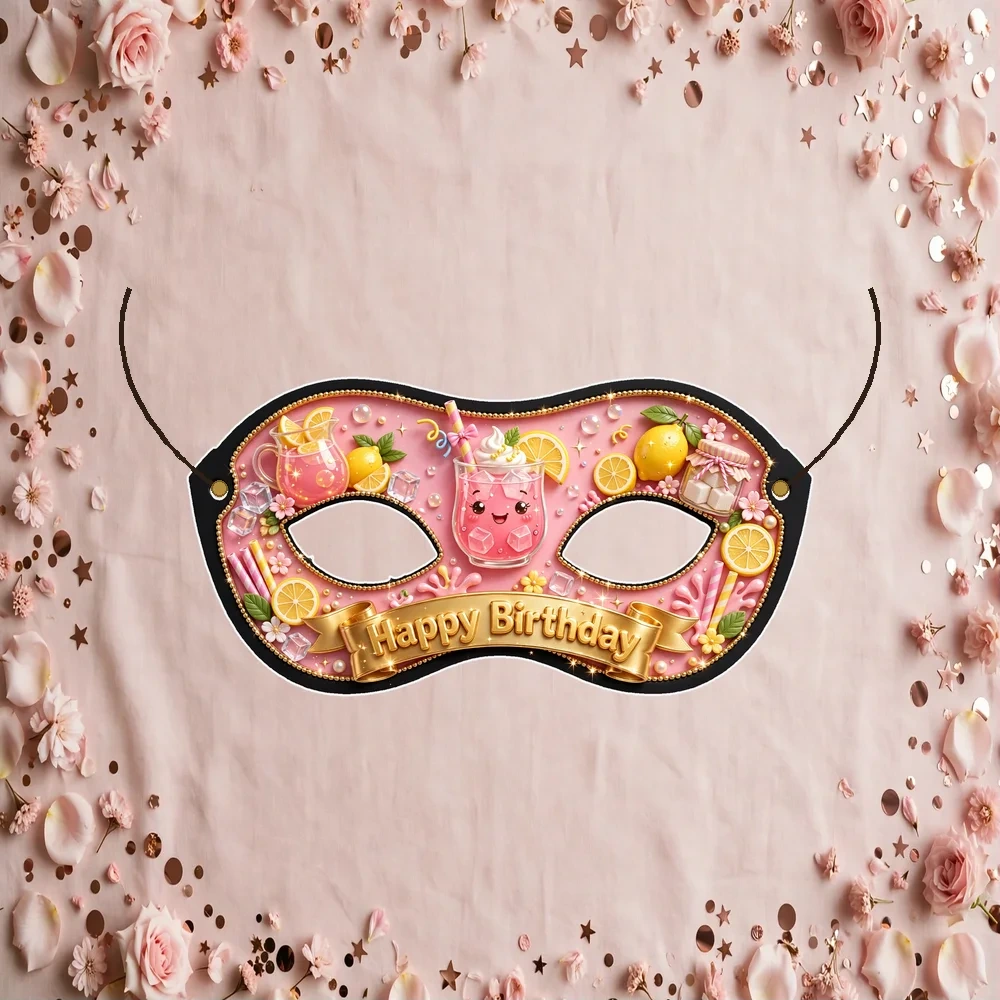 Pink Lemonade Theme Party Mask Birthday Party Supplies (PACK OF 12) - 280 GSM Cardstock with Soft Stretchable Elastic Band (7 Inches wide) - Premium Party Decor Supply by Party Decor Mall - View 1