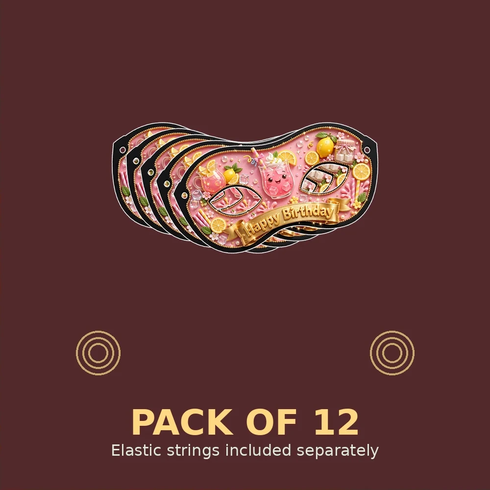 Pink Lemonade Theme Party Mask Birthday Party Supplies (PACK OF 12) - 280 GSM Cardstock with Soft Stretchable Elastic Band (7 Inches wide) - Premium Party Decor Supply by Party Decor Mall - View 2