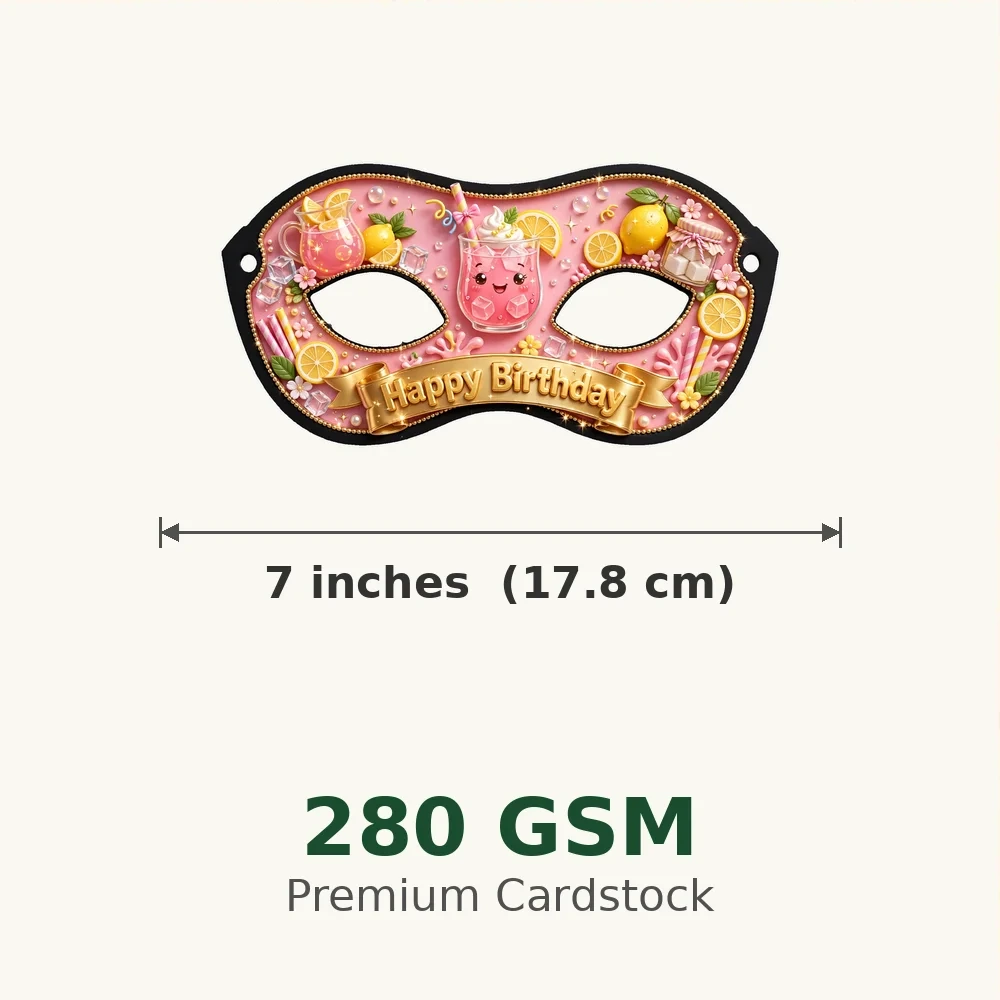 Pink Lemonade Theme Party Mask Birthday Party Supplies (PACK OF 12) - 280 GSM Cardstock with Soft Stretchable Elastic Band (7 Inches wide) - Premium Party Decor Supply by Party Decor Mall - View 3
