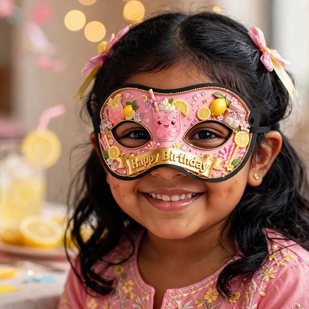 Pink Lemonade Theme Party Mask Birthday Party Supplies (PACK OF 12) - 280 GSM Cardstock with Soft Stretchable Elastic Band (7 Inches wide) - Premium Party Decor Supply by Party Decor Mall - View 4