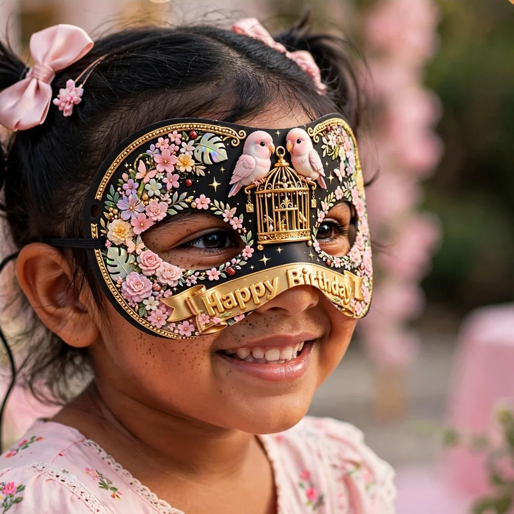 Floral Theme Party Mask Birthday Party Supplies (PACK OF 12) - 280 GSM Cardstock with Soft Stretchable Elastic Band (7 Inches wide) - Premium Party Decor Supply by Party Decor Mall - View 4