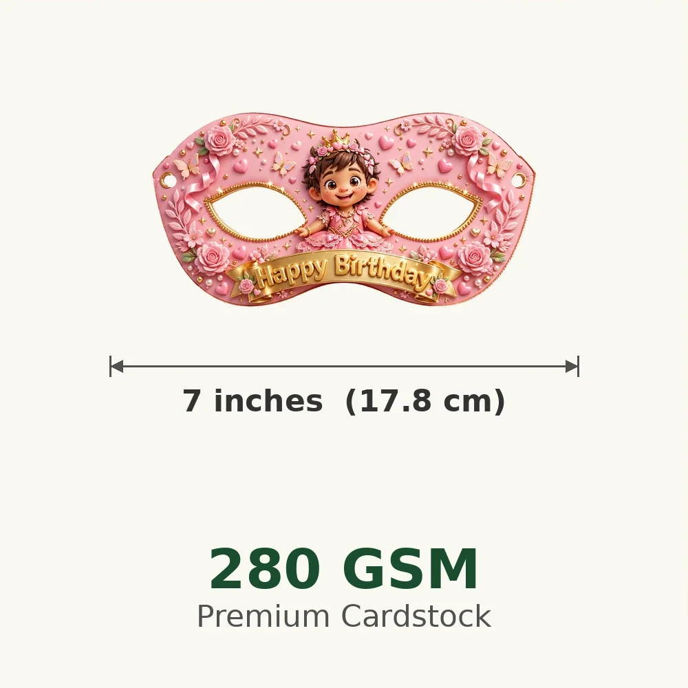 Pink Theme Party Mask Birthday Party Supplies (PACK OF 12) - 280 GSM Cardstock with Soft Stretchable Elastic Band (7 Inches wide) - Premium Party Decor Supply by Party Decor Mall - View 3