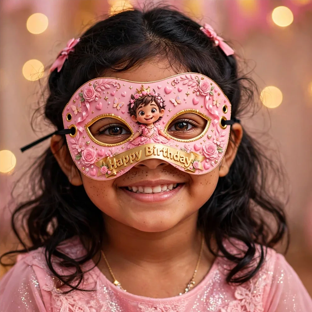 Pink Theme Party Mask Birthday Party Supplies (PACK OF 12) - 280 GSM Cardstock with Soft Stretchable Elastic Band (7 Inches wide) - Premium Party Decor Supply by Party Decor Mall - View 4