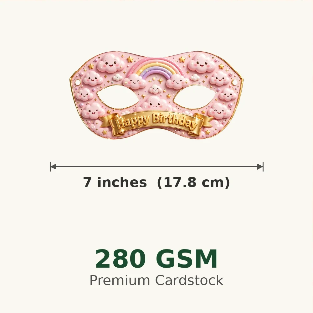 Pink Clouds Theme Party Mask Birthday Party Supplies (PACK OF 12) - 280 GSM Cardstock with Soft Stretchable Elastic Band (7 Inches wide) - Premium Party Decor Supply by Party Decor Mall - View 3